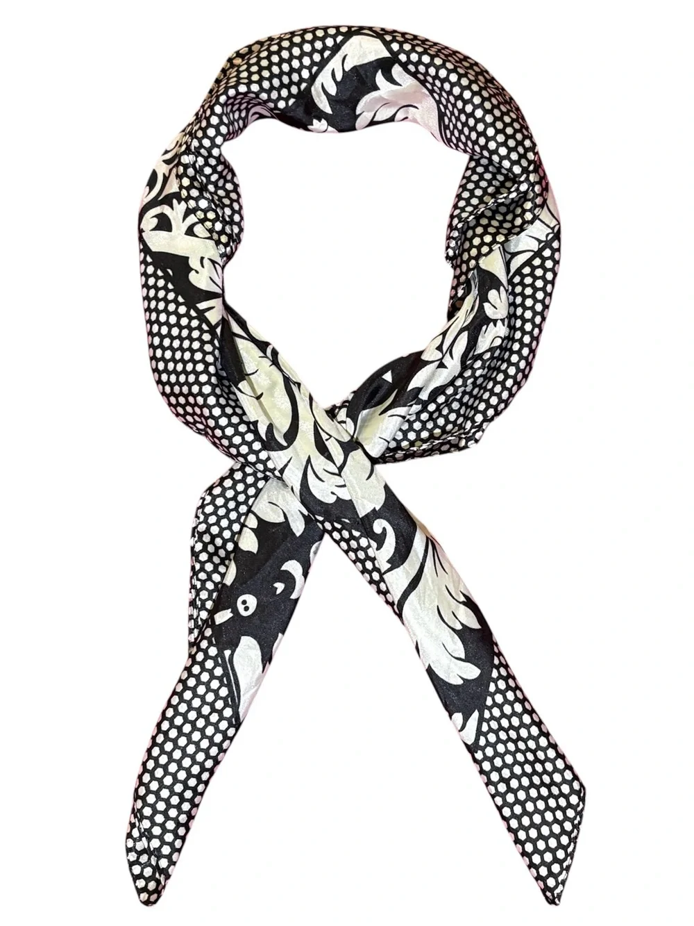 MOSI Satin Like Scarf Black & Cream Floral Damask‎ Print